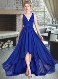 Gill A-Line V-neck Asymmetrical Chiffon Prom Dresses With Ruffle Beading Sequins UKP0014274