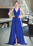 Gill A-Line V-neck Asymmetrical Chiffon Prom Dresses With Ruffle Beading Sequins UKP0014274