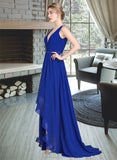 Gill A-Line V-neck Asymmetrical Chiffon Prom Dresses With Ruffle Beading Sequins UKP0014274