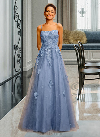 Haven Ball-Gown/Princess Square Neckline Floor-Length Tulle Prom Dresses With Sequins Split Front UKP0014276