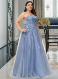 Haven Ball-Gown/Princess Square Neckline Floor-Length Tulle Prom Dresses With Sequins Split Front UKP0014276