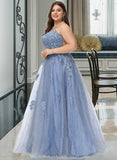 Haven Ball-Gown/Princess Square Neckline Floor-Length Tulle Prom Dresses With Sequins Split Front UKP0014276