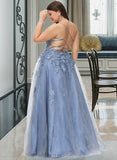 Haven Ball-Gown/Princess Square Neckline Floor-Length Tulle Prom Dresses With Sequins Split Front UKP0014276