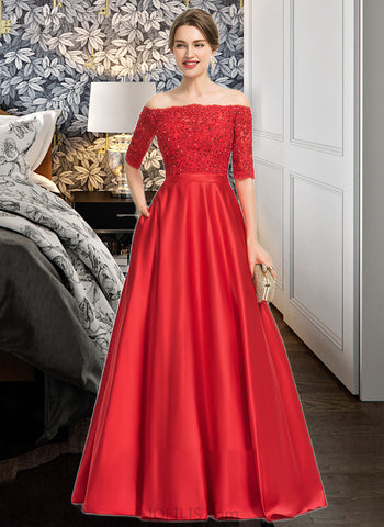 Rosalind Ball-Gown/Princess Sweetheart Floor-Length Satin Prom Dresses With Beading Sequins Pockets UKP0014280