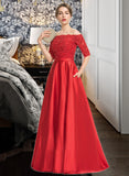 Rosalind Ball-Gown/Princess Sweetheart Floor-Length Satin Prom Dresses With Beading Sequins Pockets UKP0014280