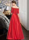 Rosalind Ball-Gown/Princess Sweetheart Floor-Length Satin Prom Dresses With Beading Sequins Pockets UKP0014280