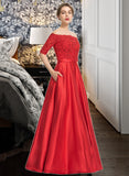 Rosalind Ball-Gown/Princess Sweetheart Floor-Length Satin Prom Dresses With Beading Sequins Pockets UKP0014280