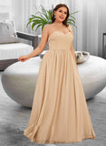 Ariella A-Line One-Shoulder Floor-Length Chiffon Prom Dresses With Ruffle Flower(s) UKP0014282