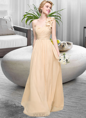 Ariella A-Line One-Shoulder Floor-Length Chiffon Prom Dresses With Ruffle Flower(s) UKP0014282