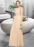 Ariella A-Line One-Shoulder Floor-Length Chiffon Prom Dresses With Ruffle Flower(s) UKP0014282