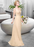 Ariella A-Line One-Shoulder Floor-Length Chiffon Prom Dresses With Ruffle Flower(s) UKP0014282