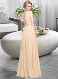 Ariella A-Line One-Shoulder Floor-Length Chiffon Prom Dresses With Ruffle Flower(s) UKP0014282