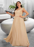 Ariella A-Line One-Shoulder Floor-Length Chiffon Prom Dresses With Ruffle Flower(s) UKP0014282