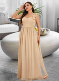 Ariella A-Line One-Shoulder Floor-Length Chiffon Prom Dresses With Ruffle Flower(s) UKP0014282