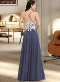 Nydia A-Line Floor-Length Chiffon Prom Dresses With Lace Beading Sequins Split Front UKP0014283