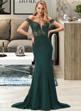 Sandra Trumpet/Mermaid Off-the-Shoulder Sweep Train Stretch Crepe Prom Dresses With Lace Beading Sequins UKP0014285