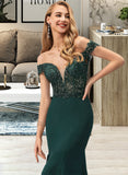 Sandra Trumpet/Mermaid Off-the-Shoulder Sweep Train Stretch Crepe Prom Dresses With Lace Beading Sequins UKP0014285