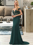 Sandra Trumpet/Mermaid Off-the-Shoulder Sweep Train Stretch Crepe Prom Dresses With Lace Beading Sequins UKP0014285