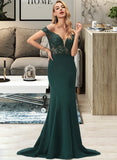 Sandra Trumpet/Mermaid Off-the-Shoulder Sweep Train Stretch Crepe Prom Dresses With Lace Beading Sequins UKP0014285