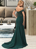 Sandra Trumpet/Mermaid Off-the-Shoulder Sweep Train Stretch Crepe Prom Dresses With Lace Beading Sequins UKP0014285