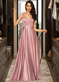 Stella Ball-Gown/Princess V-neck Floor-Length Satin Prom Dresses With Pockets UKP0014288