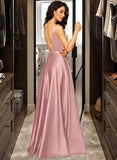 Stella Ball-Gown/Princess V-neck Floor-Length Satin Prom Dresses With Pockets UKP0014288