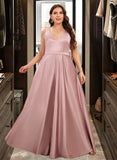 Stella Ball-Gown/Princess V-neck Floor-Length Satin Prom Dresses With Pockets UKP0014288