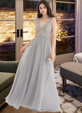 Harper A-Line V-neck Floor-Length Chiffon Prom Dresses With Beading Sequins UKP0014292