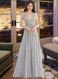 Harper A-Line V-neck Floor-Length Chiffon Prom Dresses With Beading Sequins UKP0014292