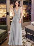 Harper A-Line V-neck Floor-Length Chiffon Prom Dresses With Beading Sequins UKP0014292