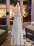 Harper A-Line V-neck Floor-Length Chiffon Prom Dresses With Beading Sequins UKP0014292