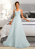 Alisa A-line V-Neck Floor-Length Chiffon Prom Dresses With Sequins UKP0014293