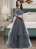 Mackenzie Ball-Gown/Princess Scoop Neck Floor-Length Tulle Prom Dresses With Beading Sequins UKP0014298