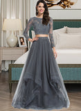 Mackenzie Ball-Gown/Princess Scoop Neck Floor-Length Tulle Prom Dresses With Beading Sequins UKP0014298