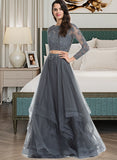 Mackenzie Ball-Gown/Princess Scoop Neck Floor-Length Tulle Prom Dresses With Beading Sequins UKP0014298