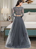 Mackenzie Ball-Gown/Princess Scoop Neck Floor-Length Tulle Prom Dresses With Beading Sequins UKP0014298