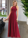 Hailee A-Line Scoop Neck Floor-Length Chiffon Lace Prom Dresses UKP0014299