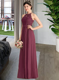 Hailee A-Line Scoop Neck Floor-Length Chiffon Lace Prom Dresses UKP0014299