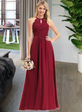 Hailee A-Line Scoop Neck Floor-Length Chiffon Lace Prom Dresses UKP0014299