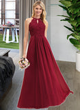 Hailee A-Line Scoop Neck Floor-Length Chiffon Lace Prom Dresses UKP0014299