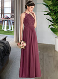 Hailee A-Line Scoop Neck Floor-Length Chiffon Lace Prom Dresses UKP0014299