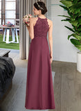 Hailee A-Line Scoop Neck Floor-Length Chiffon Lace Prom Dresses UKP0014299