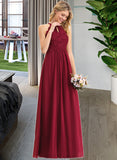 Hailee A-Line Scoop Neck Floor-Length Chiffon Lace Prom Dresses UKP0014299