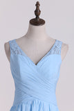 A Line V Neck Chiffon & Lace Bridesmaid Dresses Floor Length