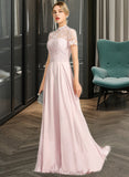 Kaitlin A-Line High Neck Floor-Length Chiffon Prom Dresses With Sequins UKP0014300