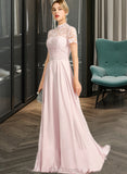 Kaitlin A-Line High Neck Floor-Length Chiffon Prom Dresses With Sequins UKP0014300