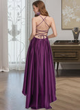 Lailah Ball-Gown/Princess Square Neckline Asymmetrical Satin Prom Dresses UKP0014303