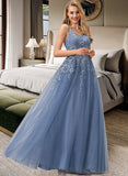 Sylvia Ball-Gown/Princess V-neck Floor-Length Tulle Prom Dresses With Lace UKP0014304