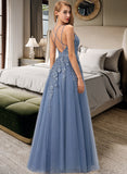 Sylvia Ball-Gown/Princess V-neck Floor-Length Tulle Prom Dresses With Lace UKP0014304