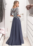 Leyla A-Line V-neck Floor-Length Chiffon Prom Dresses With Sequins Split Front UKP0014305